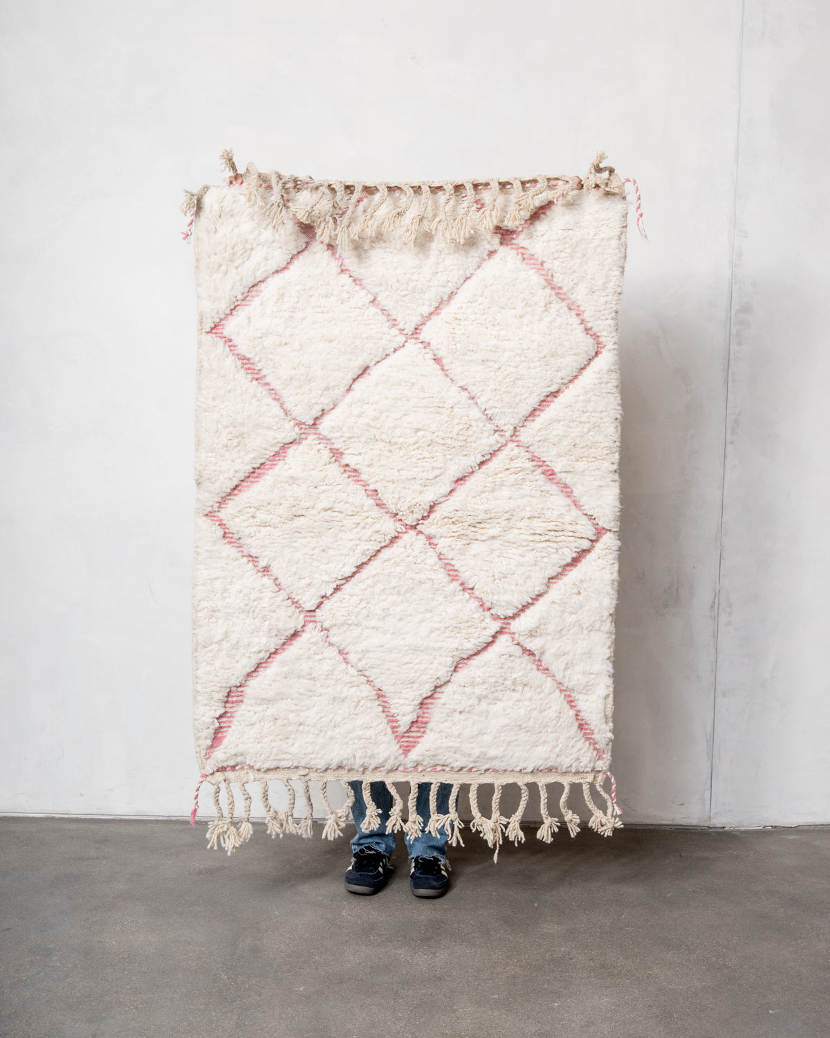 Modern, designer, handcrafted Berber rug from Morocco. Beniourain carpet with beautiful colours and patterns and fluffy wool texture.